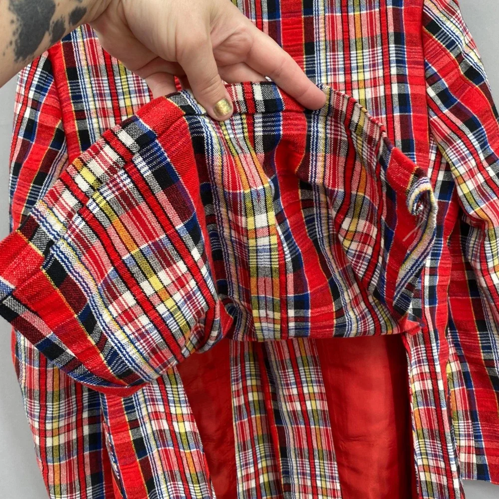 Vintage 70s Johnny Carson Red Tartan Plaid Sport Coat Blazer Mens 40R Mod